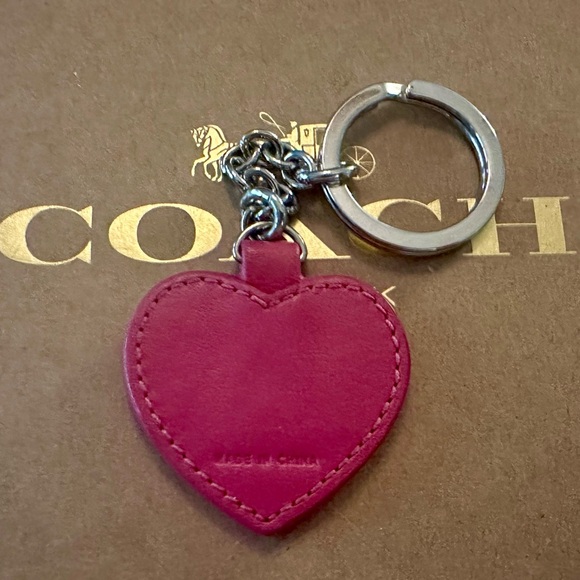 Coach Hot Pink Leather Heart Keychain Fob Bag Charm - Picture 4 of 6